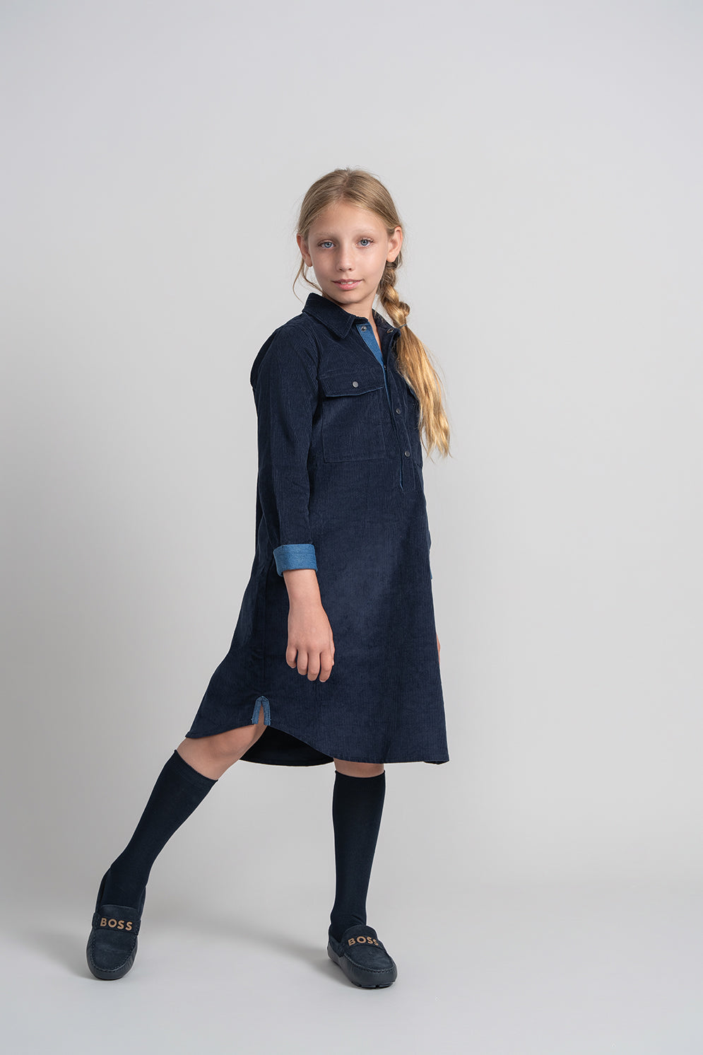 navy corduroy shirt dress Flora Cord Shirt Dress - Navy