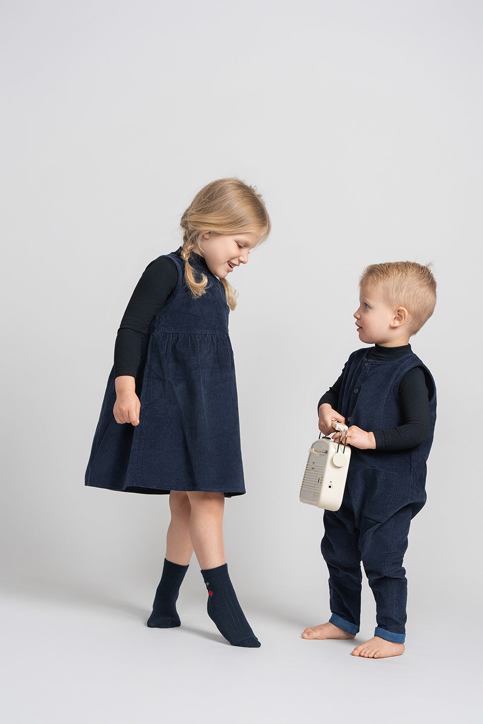 numu dress pleated jumper with back tie NUMU Corduroy Jumper Dress Navy