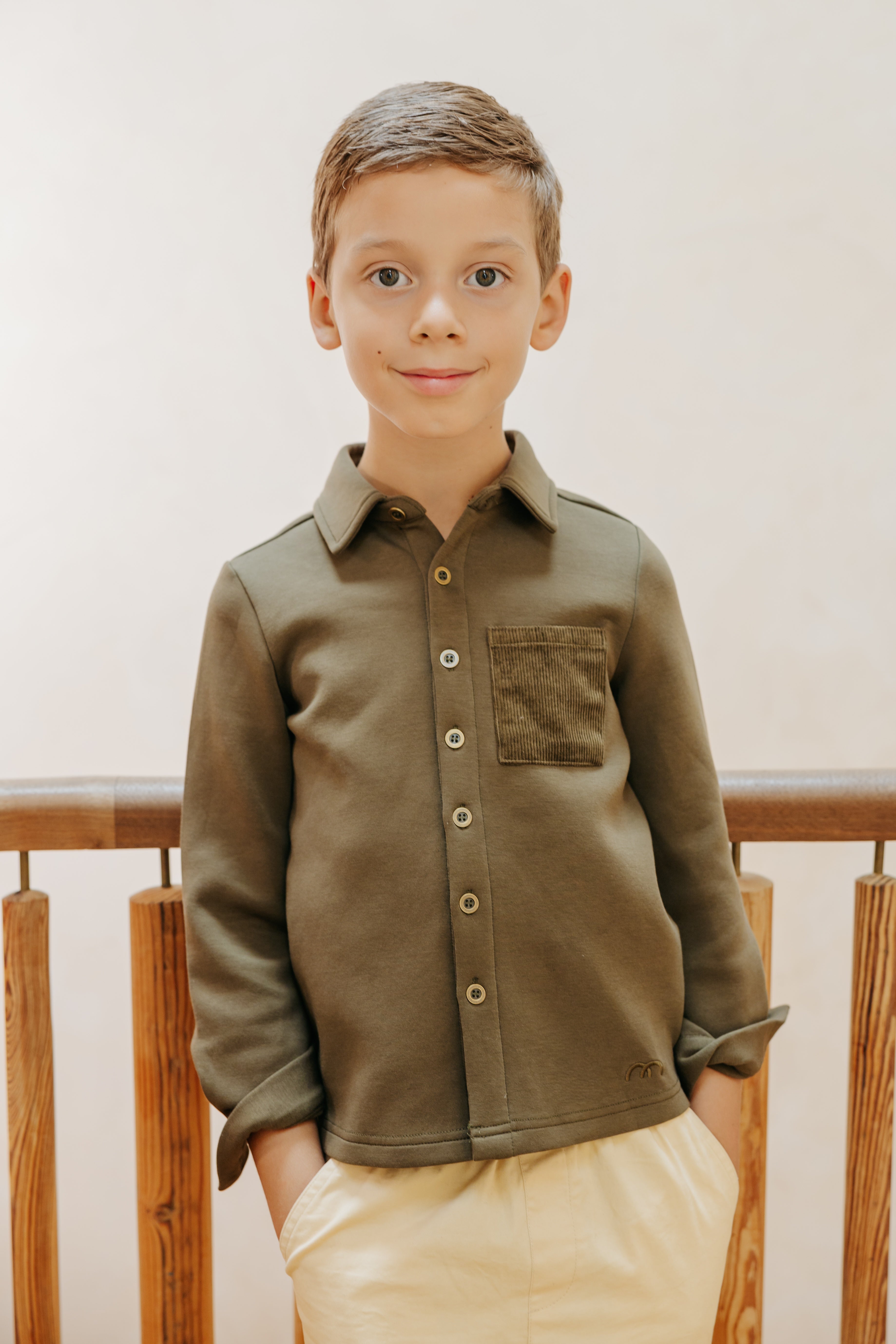 Washed Corduroy Pocket Stretch Shirt