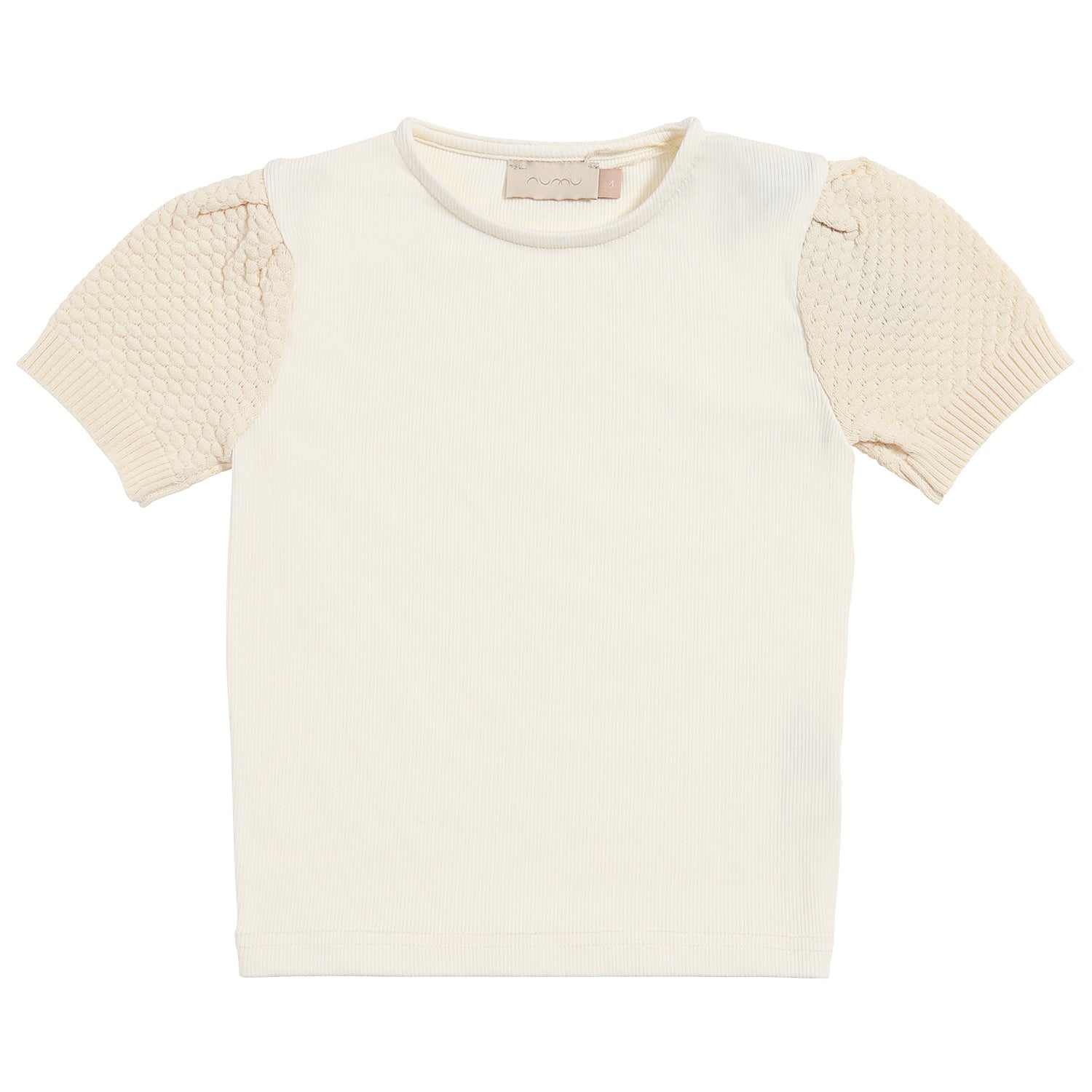 T-Shirt With Knit Puff Sleeve Short Cream