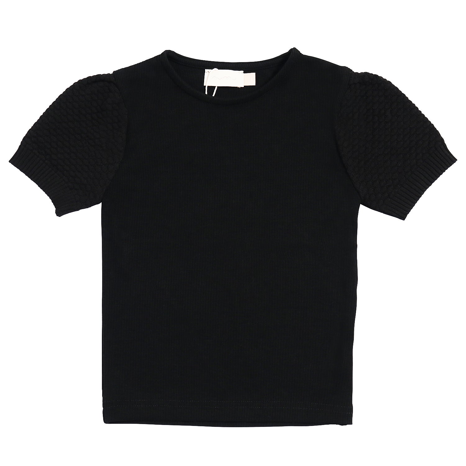 T-Shirt With Knit Puff Sleeve Short Black