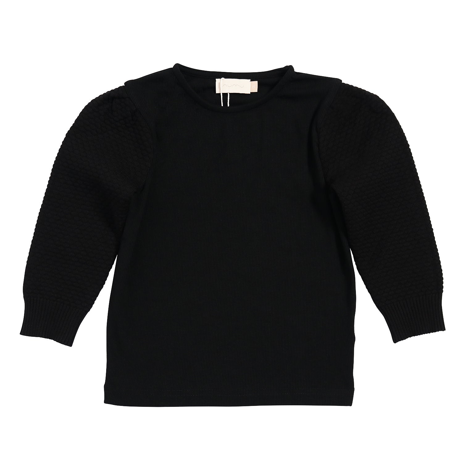 T-Shirt With Knit Puff Sleeve 3/4 Length Black