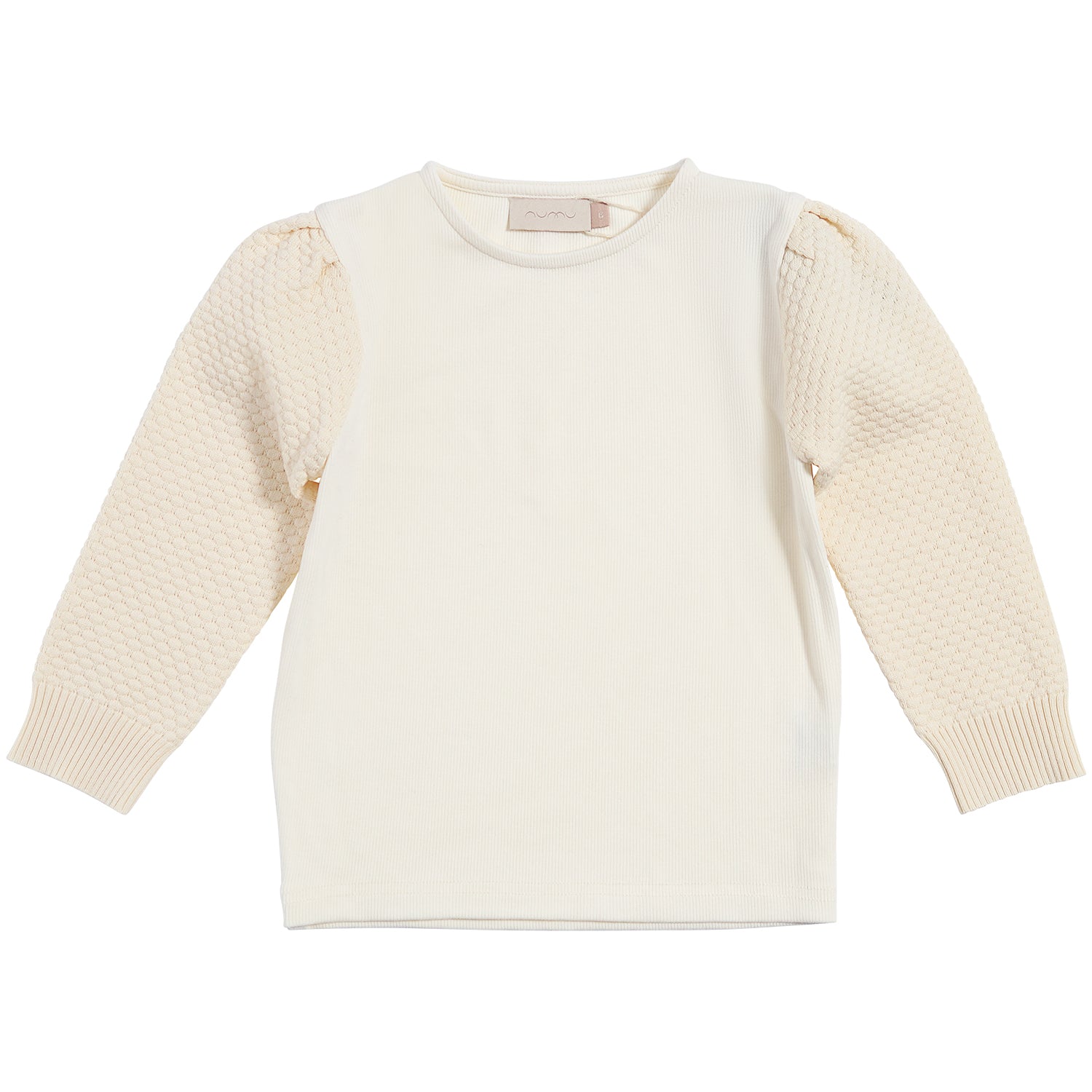 T-Shirt With Knit Puff Sleeve 3/4 Length Cream