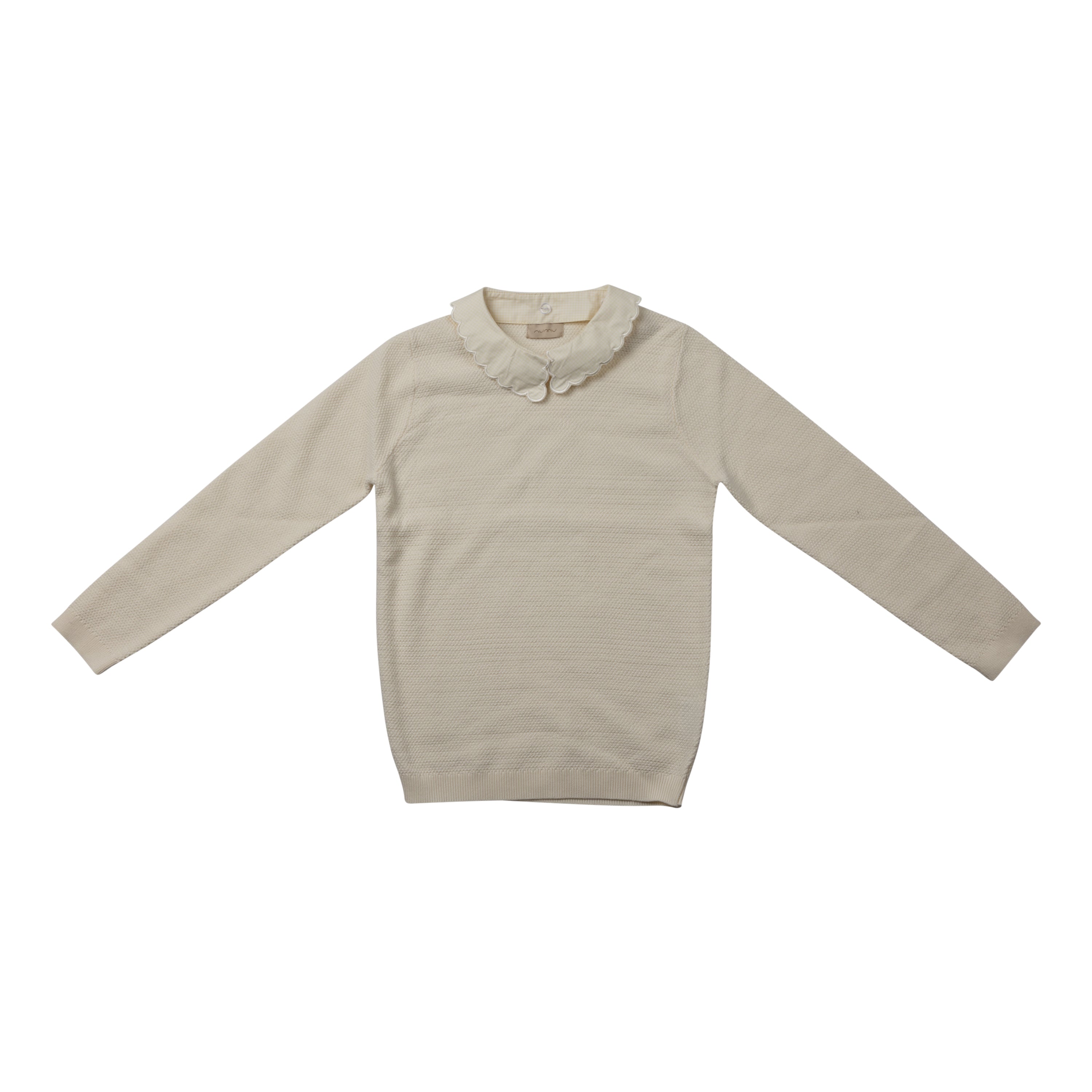 Knit Sweater-Removeable Micro Checked Collar