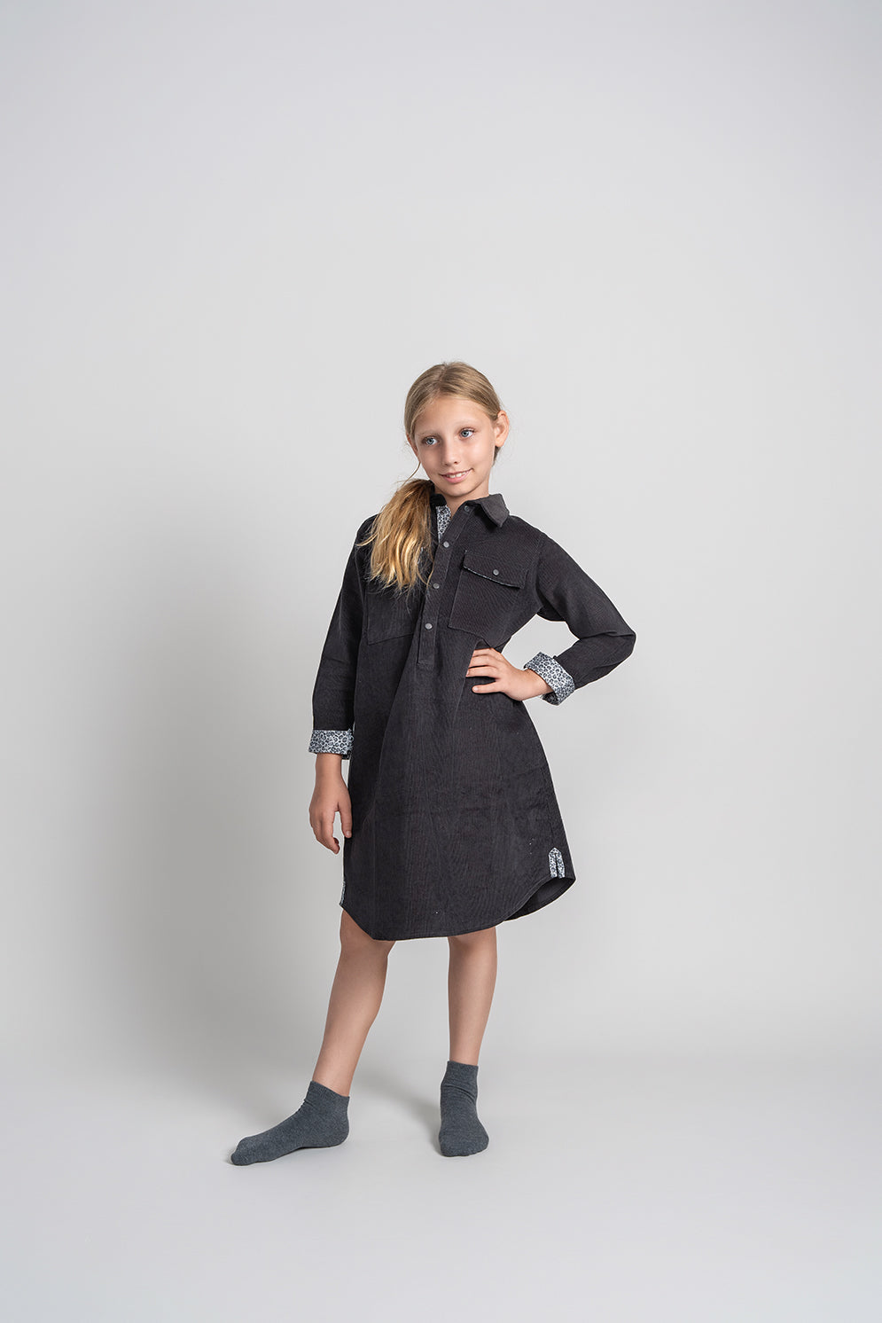 Corduroy Shirt Dress Charcoal