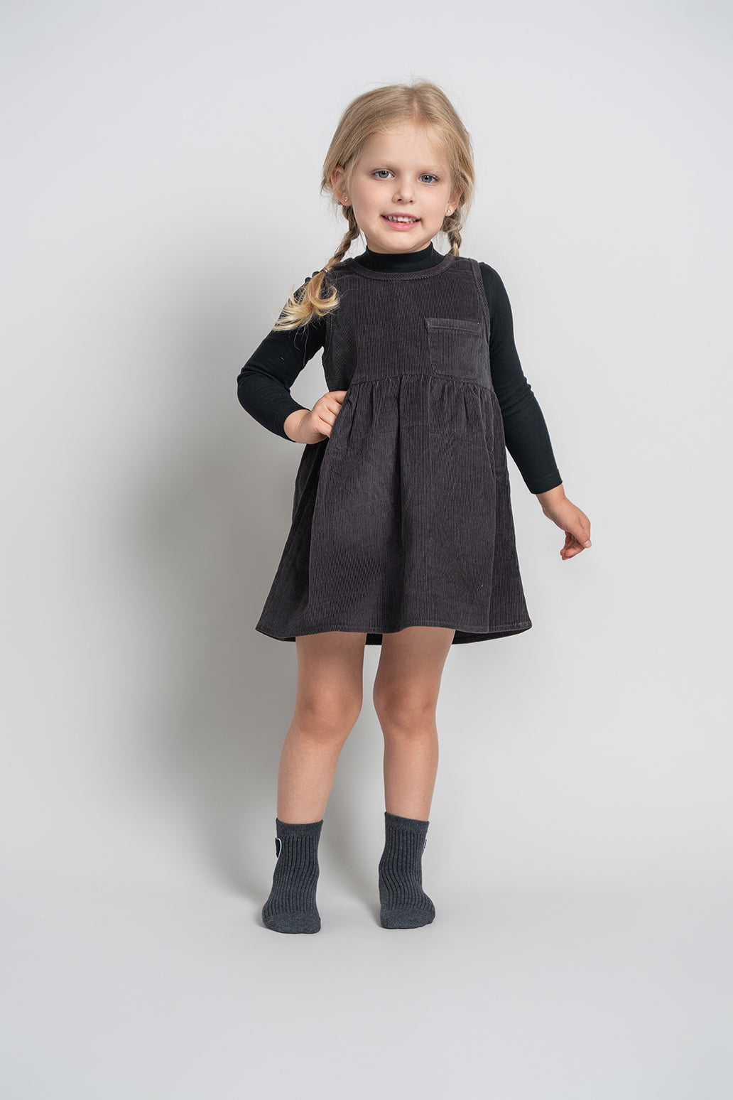 Corduroy Jumper Dress Charcoal