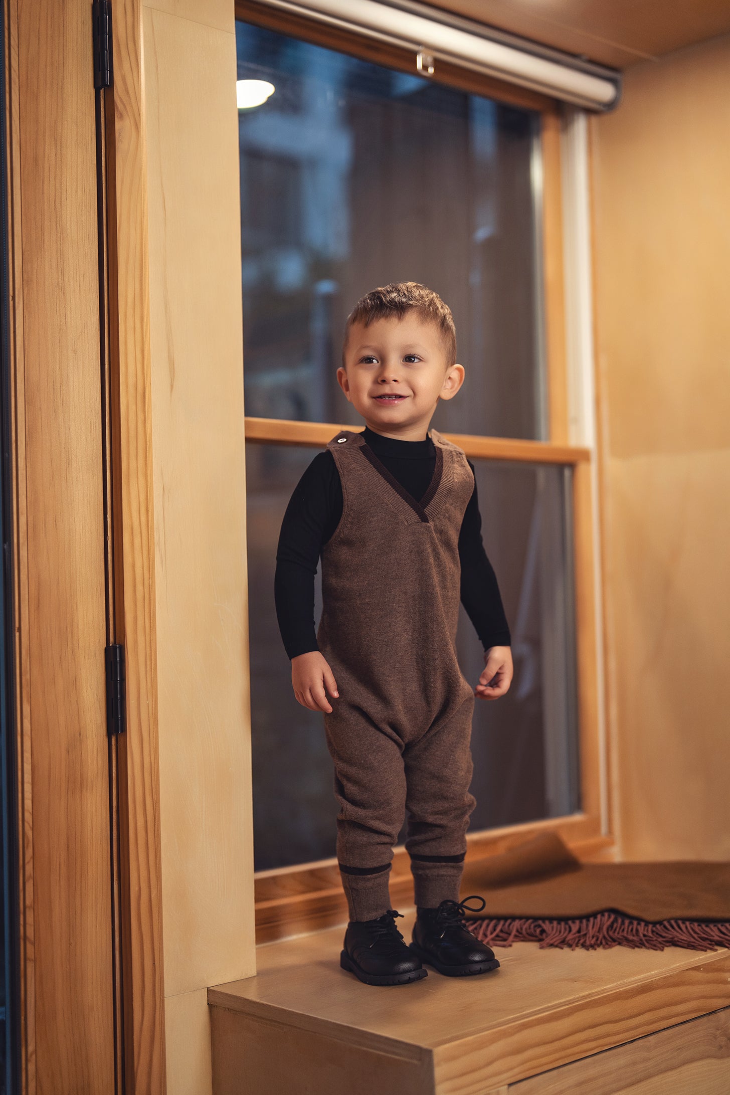 Boys Stripe V Neck Overalls