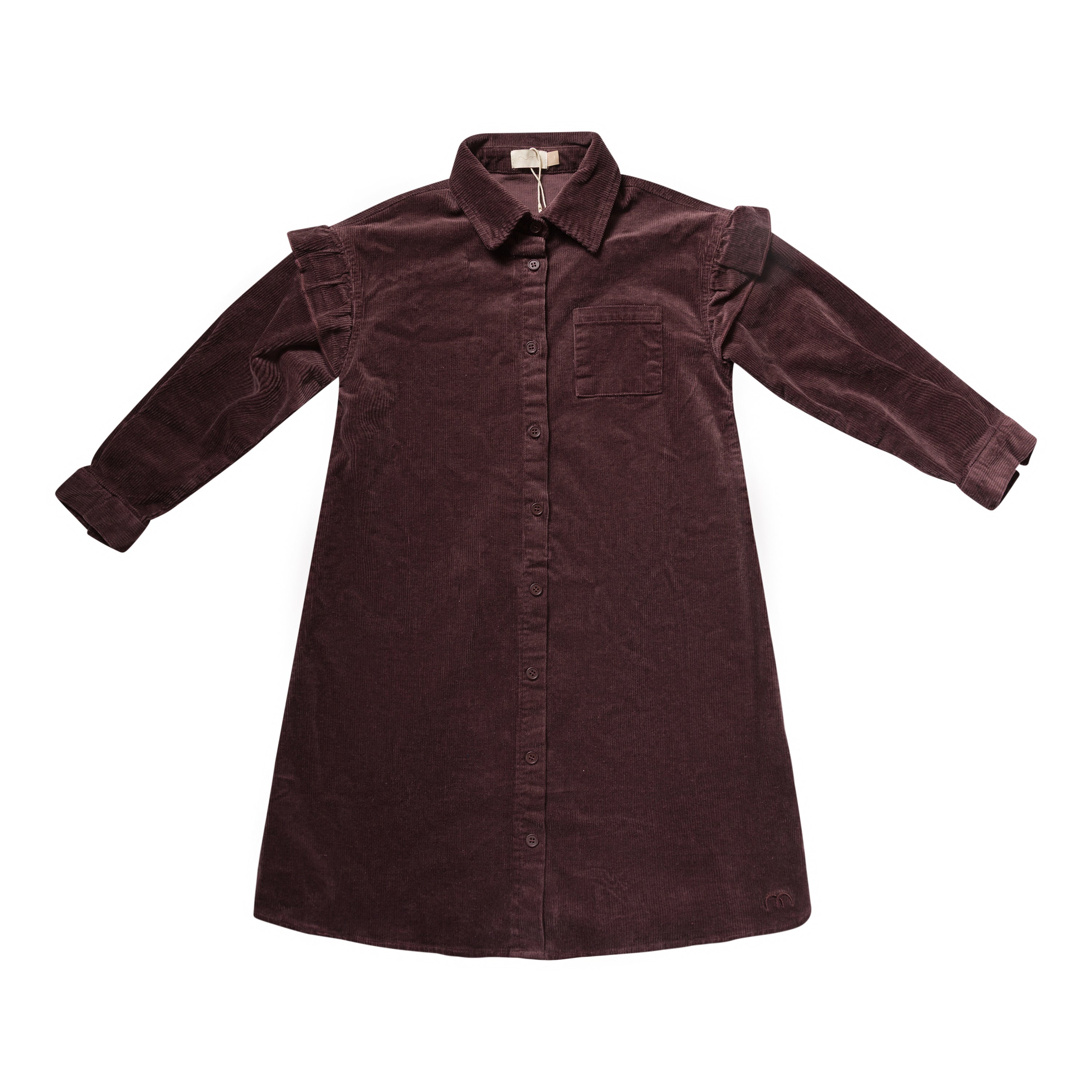 Ruffle Sleeve Washed Corduroy Shirt Dress